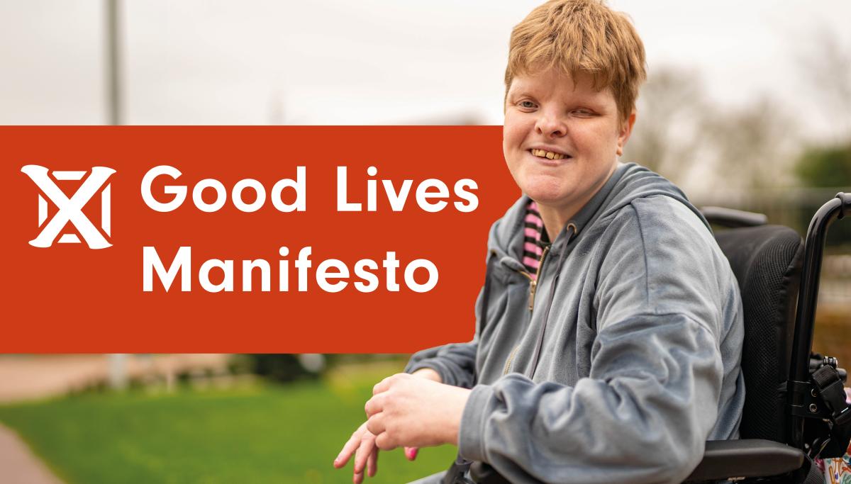 Emily outside, with a graphic that reads 'Good Lives Manifesto'