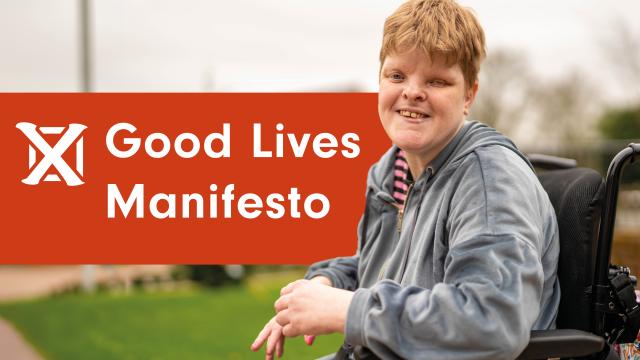 Emily outside, with a graphic that reads 'Good Lives Manifesto'