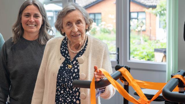 Lady Judith Colman cutting the ribbon on the Innowalk at Heather House